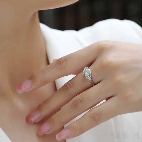 18k White Gold Moissanite 3 Stone Cushion Cut Engagement